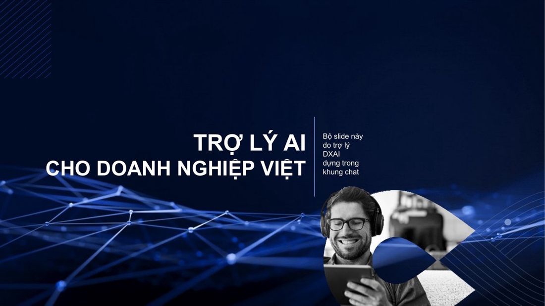Slide bìa nền tối, chữ TRỢ LÝ AI CHO DOANH NGHIỆP VIỆT